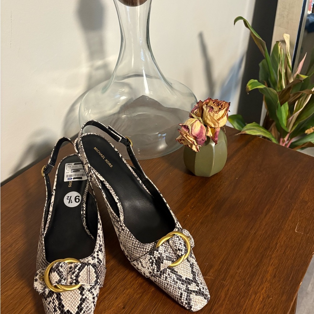 Michael Kors Black and Cream Snake Heels